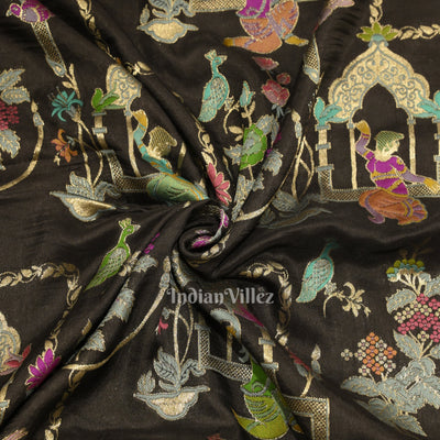 Black Brocade Tussar Khaddi Georgette Banarasi Handloom Silk Saree