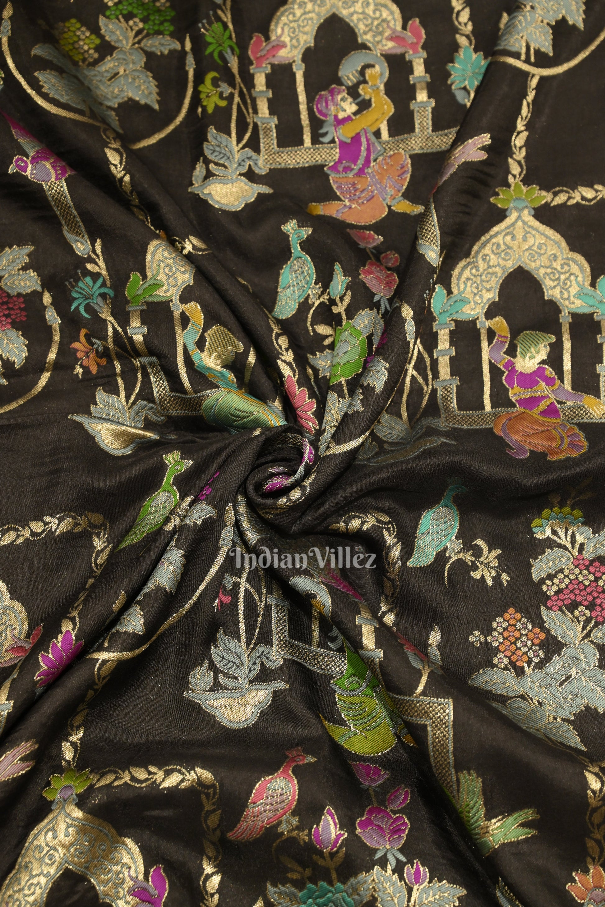 Black Brocade Tussar Khaddi Georgette Banarasi Handloom Silk Saree