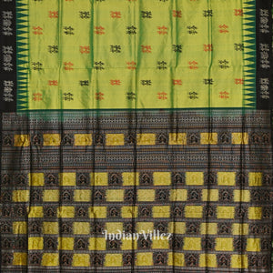 Parrot Green Tribal Theme Odisha Ikat Sambalpuri Silk Saree