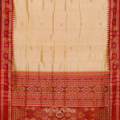 Cream Red Odisha Handloom Buti Theme Khandua Silk Saree