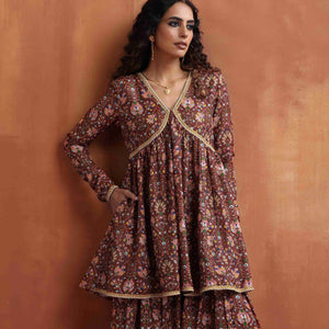 trueBrowns Brown Print Sharara Set