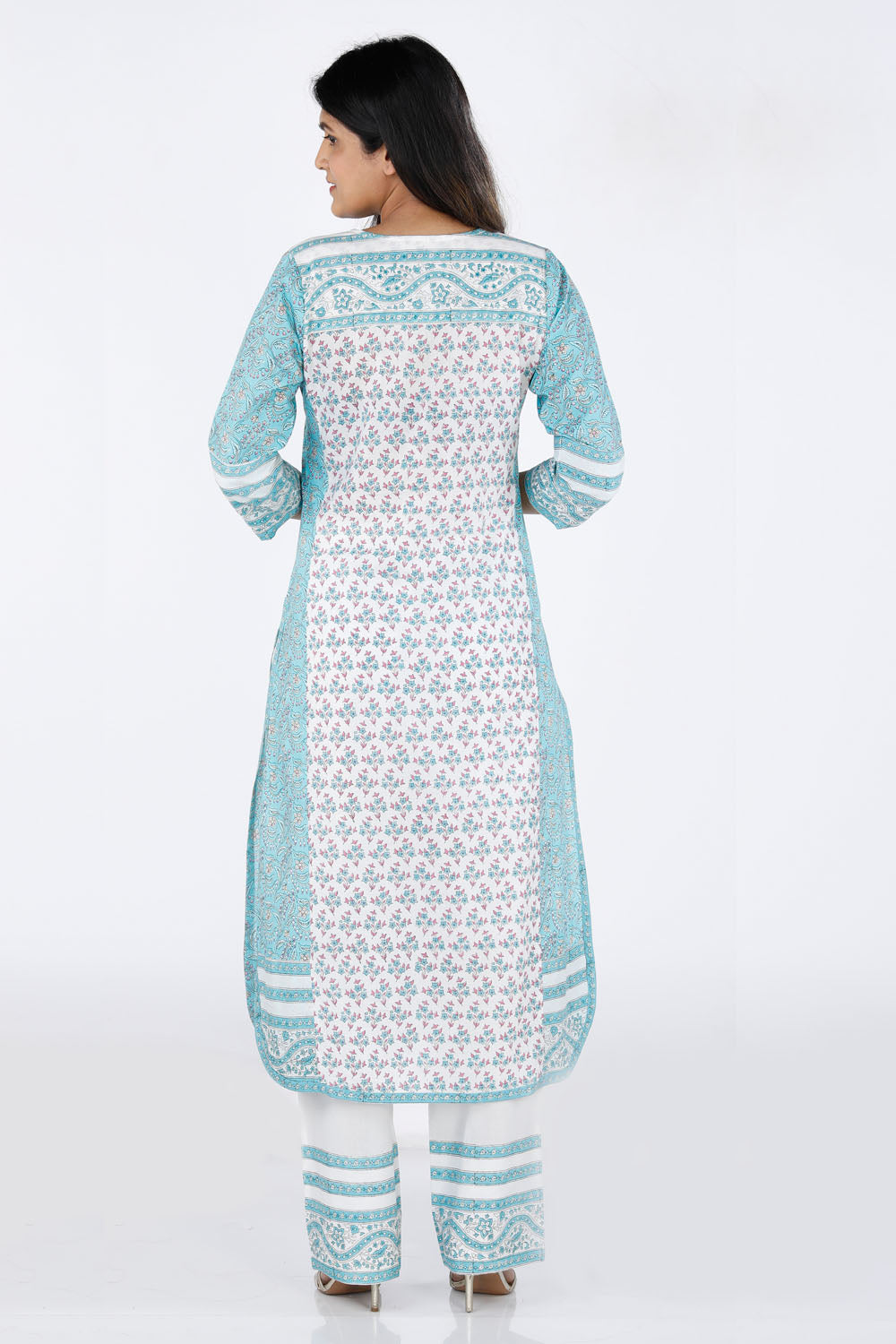 Hand block printed cotton paneled Kurti with pants
