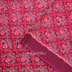 Purple Dual Parrot Theme Sambalpuri Ikat Cotton Fabric