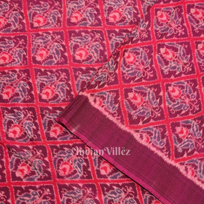 Purple Dual Parrot Theme Sambalpuri Ikat Cotton Fabric