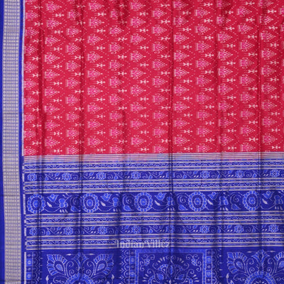 Pink Royal Blue Tribal Theme Sambalpuri Silk Saree