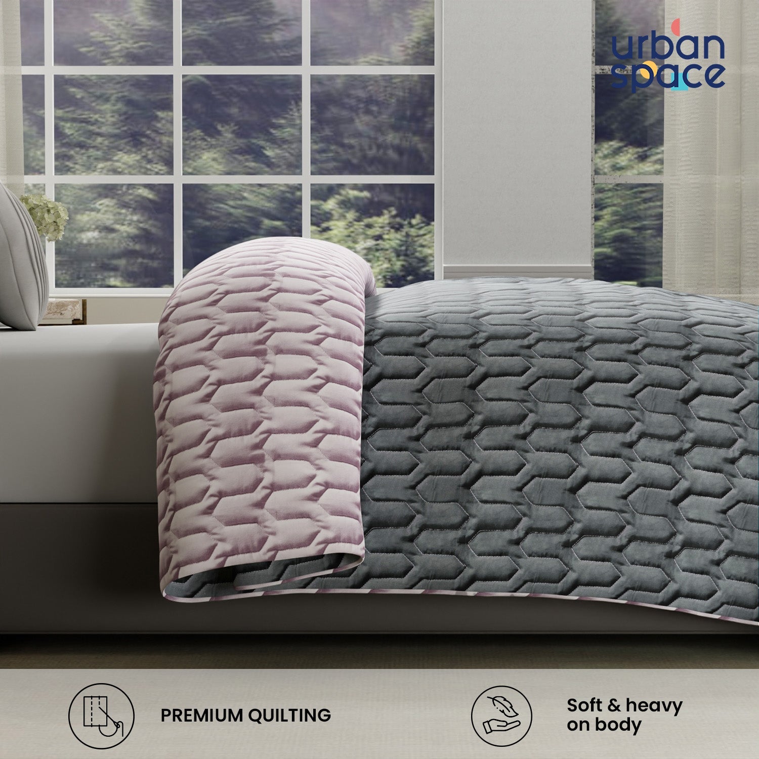 Fluffy & Heavy 200 GSM Microfiber Reversible Quilted Winter Comforters - Grey & Rose