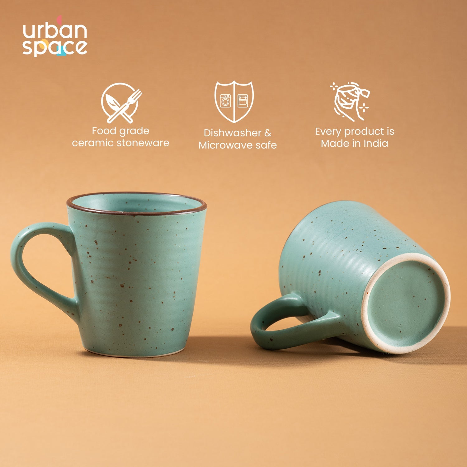 Handmade Ceramic Tea / Coffee Mugs, Set of 2, Ocean Green