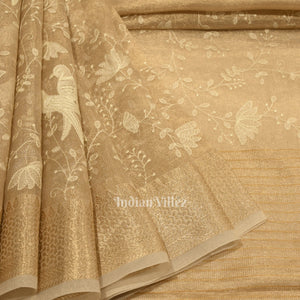 Exlusive Golden Floral Design Banarasi Tissue Saree