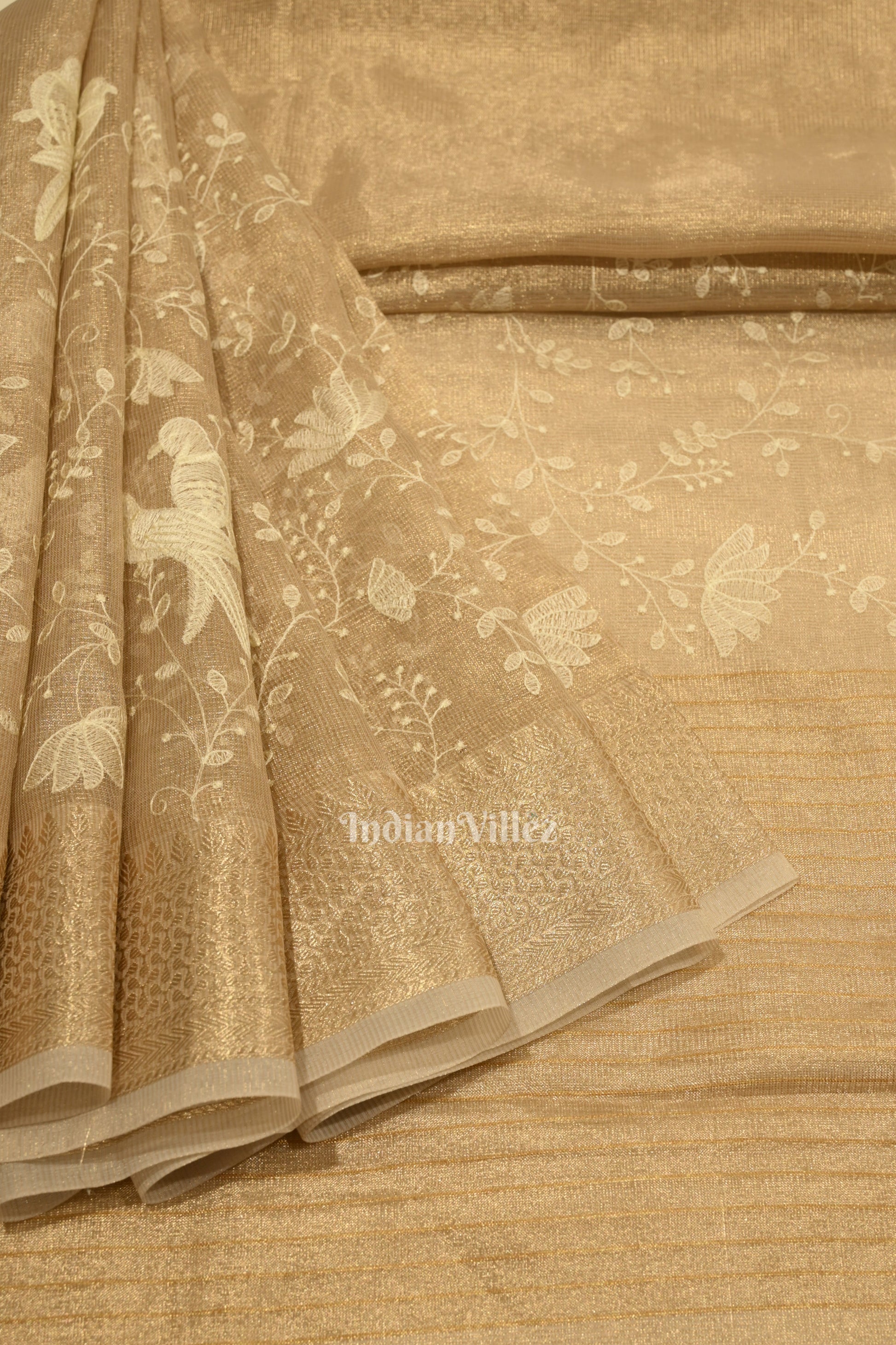 Exlusive Golden Floral Design Banarasi Tissue Saree