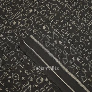 Black Chemical Formula Theme Sambalpuri Ikat Cotton Fabric