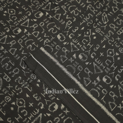 Black Chemical Formula Theme Sambalpuri Ikat Cotton Fabric