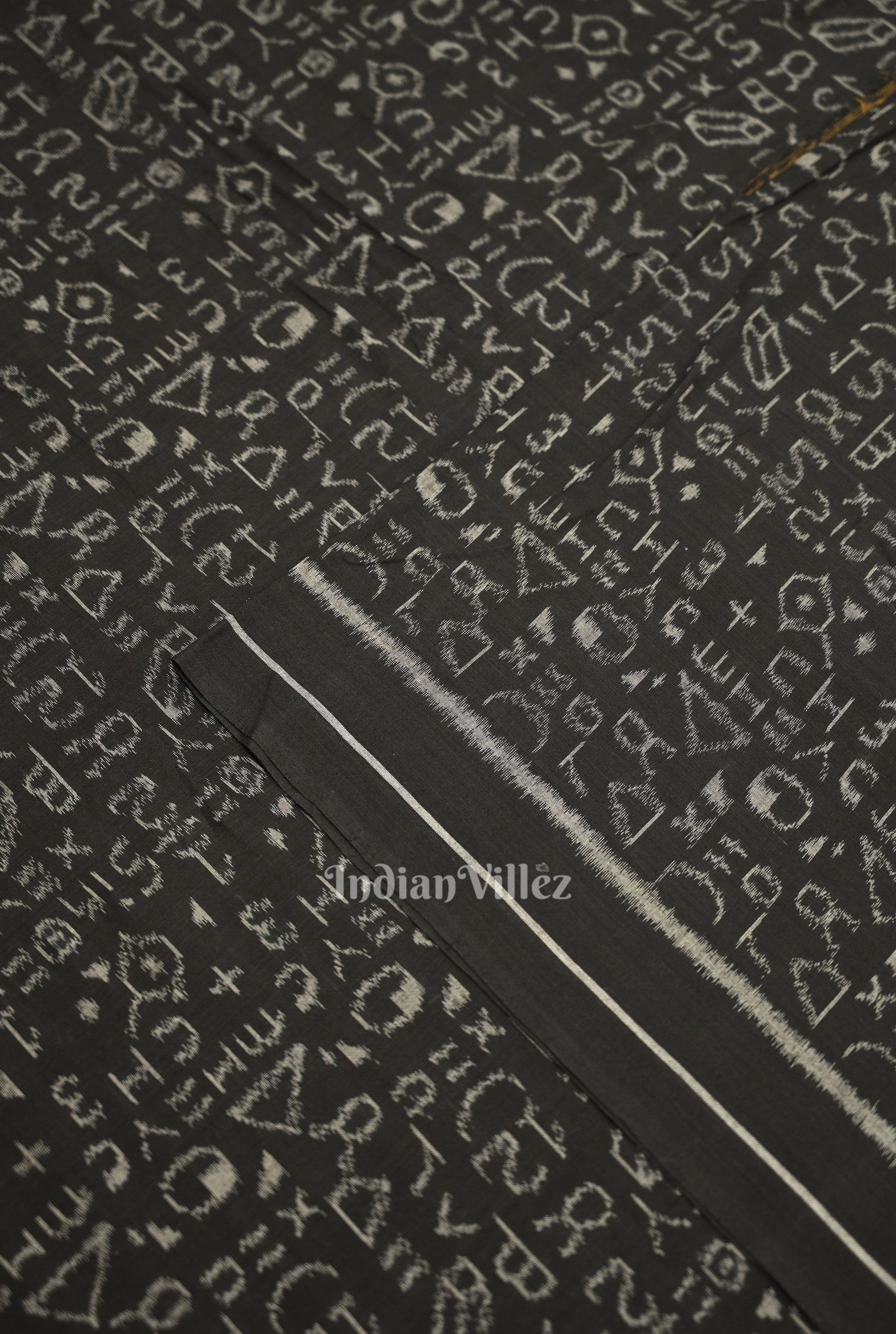 Black Chemical Formula Theme Sambalpuri Ikat Cotton Fabric