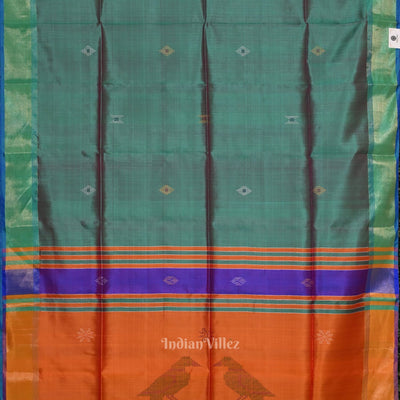 Light Blue Orange Pure Bishnupuri Silk Saree