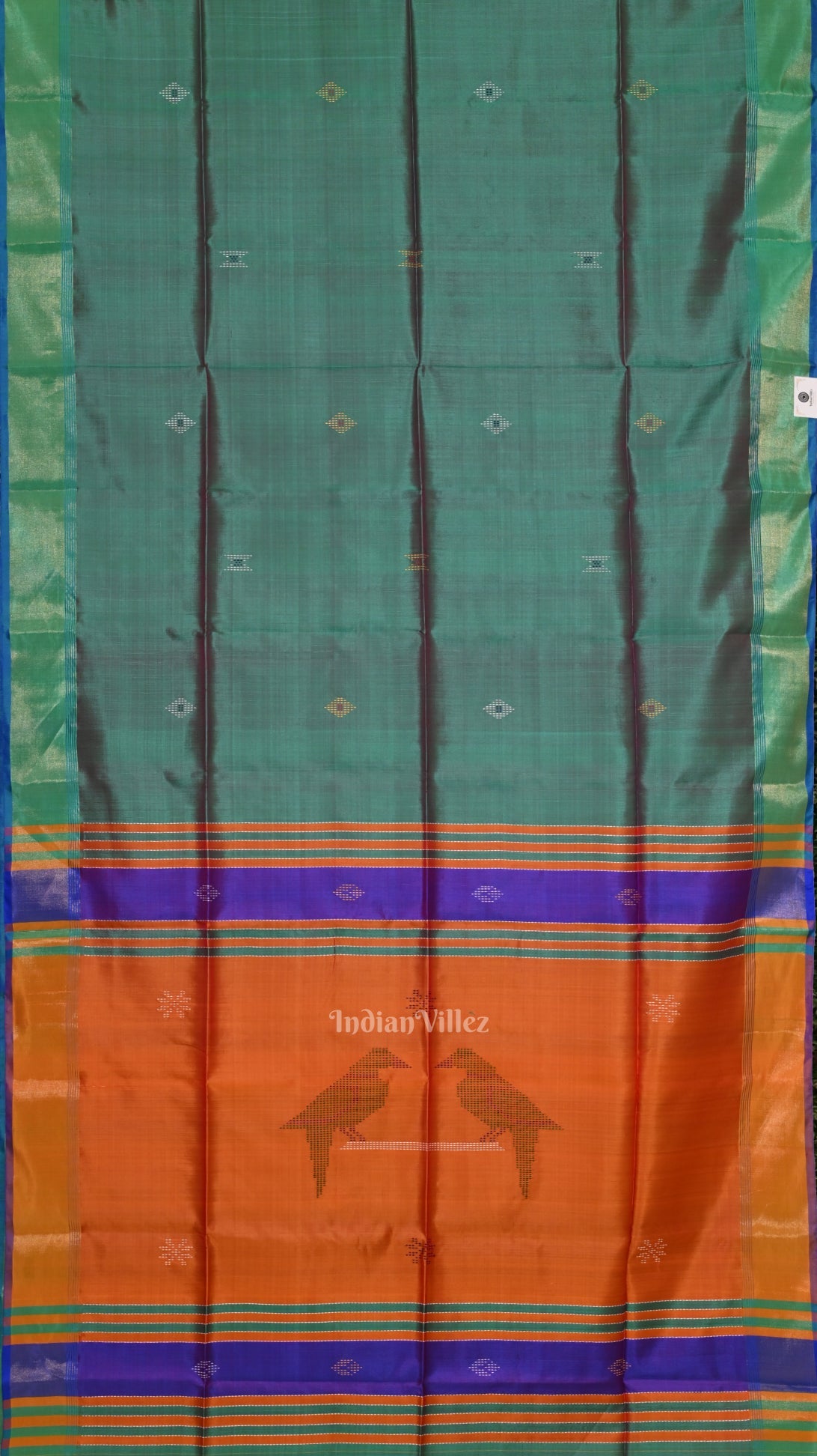 Light Blue Orange Pure Bishnupuri Silk Saree