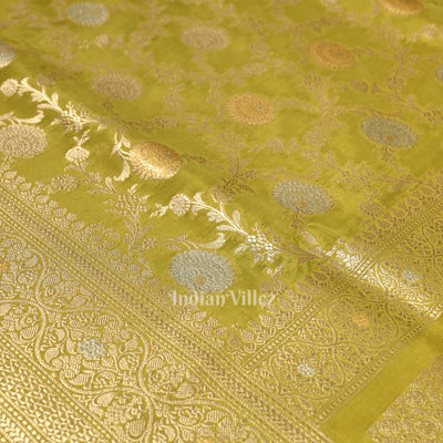 Mehendi Green Meenakari Pure Mashru Satin Silk Banarasi Saree