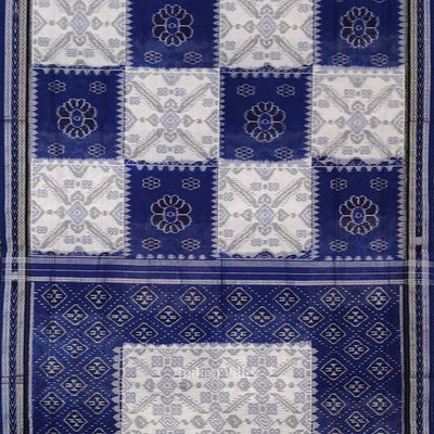 White Blue Pasapali Odisha Ikat Sambalpuri Cotton Saree