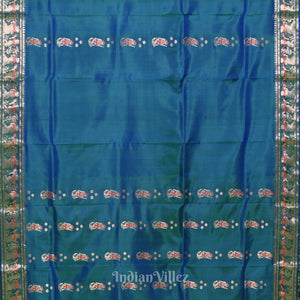 Peacock blue Handwoven Baluchari Silk Saree