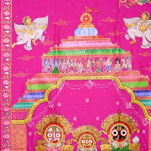 Rani Pink Shree Jagannath Hand-Painted Pattachitra Saree