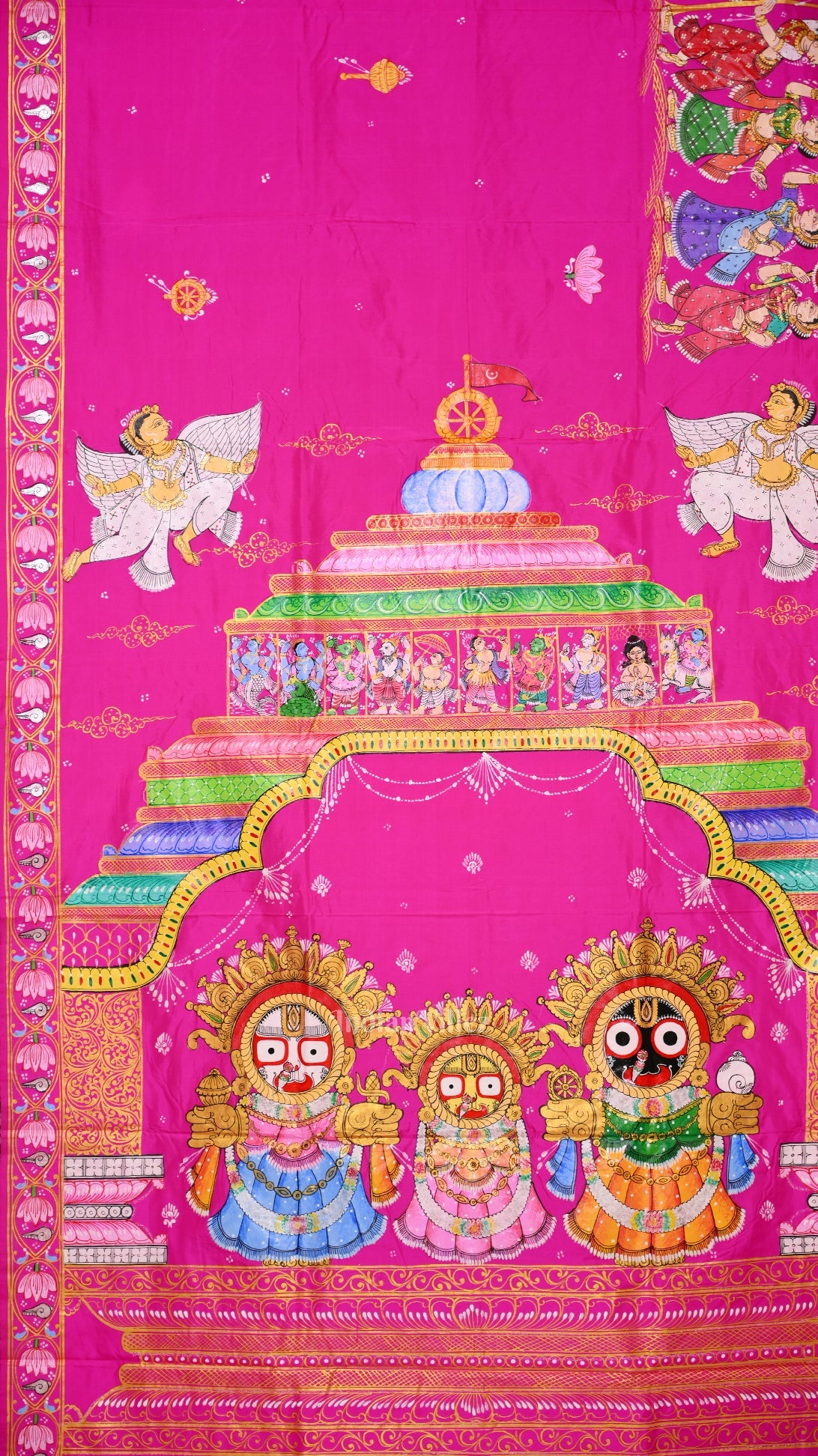 Rani Pink Shree Jagannath Hand-Painted Pattachitra Saree