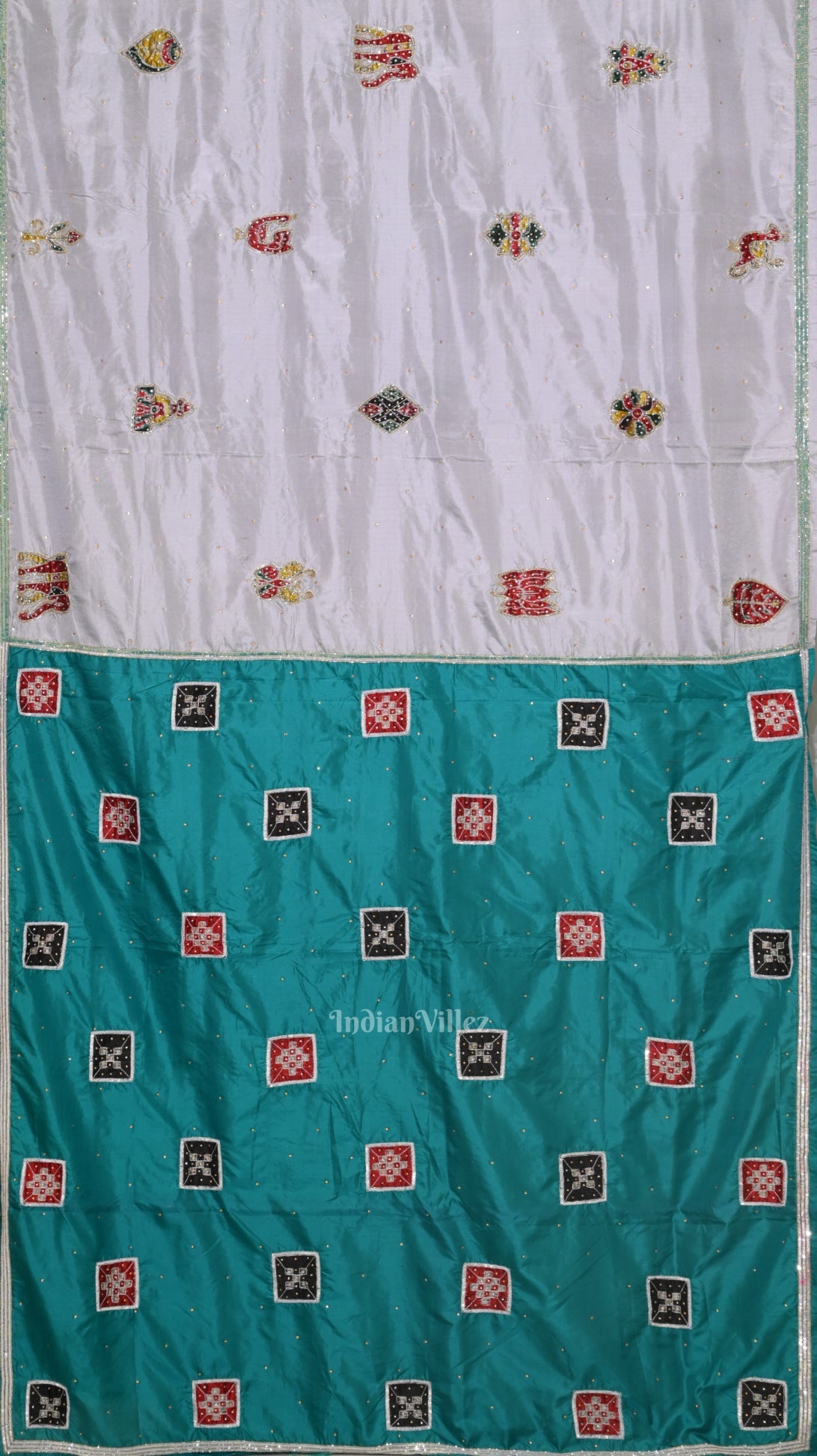 Blue Cement Square Motif Pure Silk Hand Embroidered Saree
