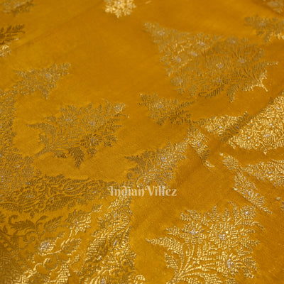Exclusive Mustard Yellow Kora Organza Banarasi Silk Saree
