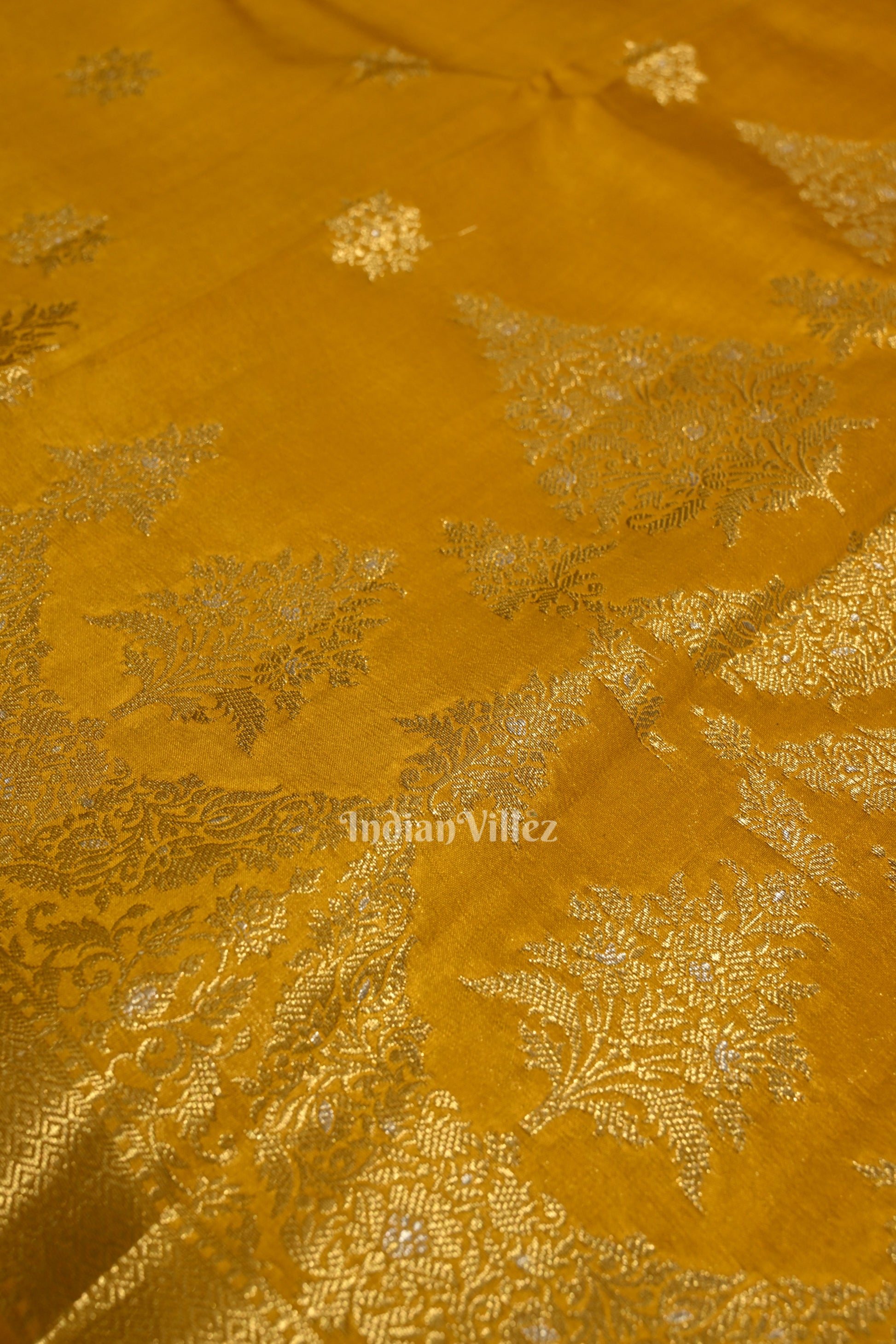 Exclusive Mustard Yellow Kora Organza Banarasi Silk Saree