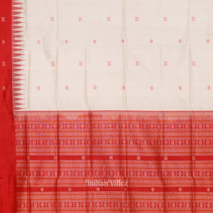 Pure White Red Buti pattern Bomkai Sambalpuri Silk Saree