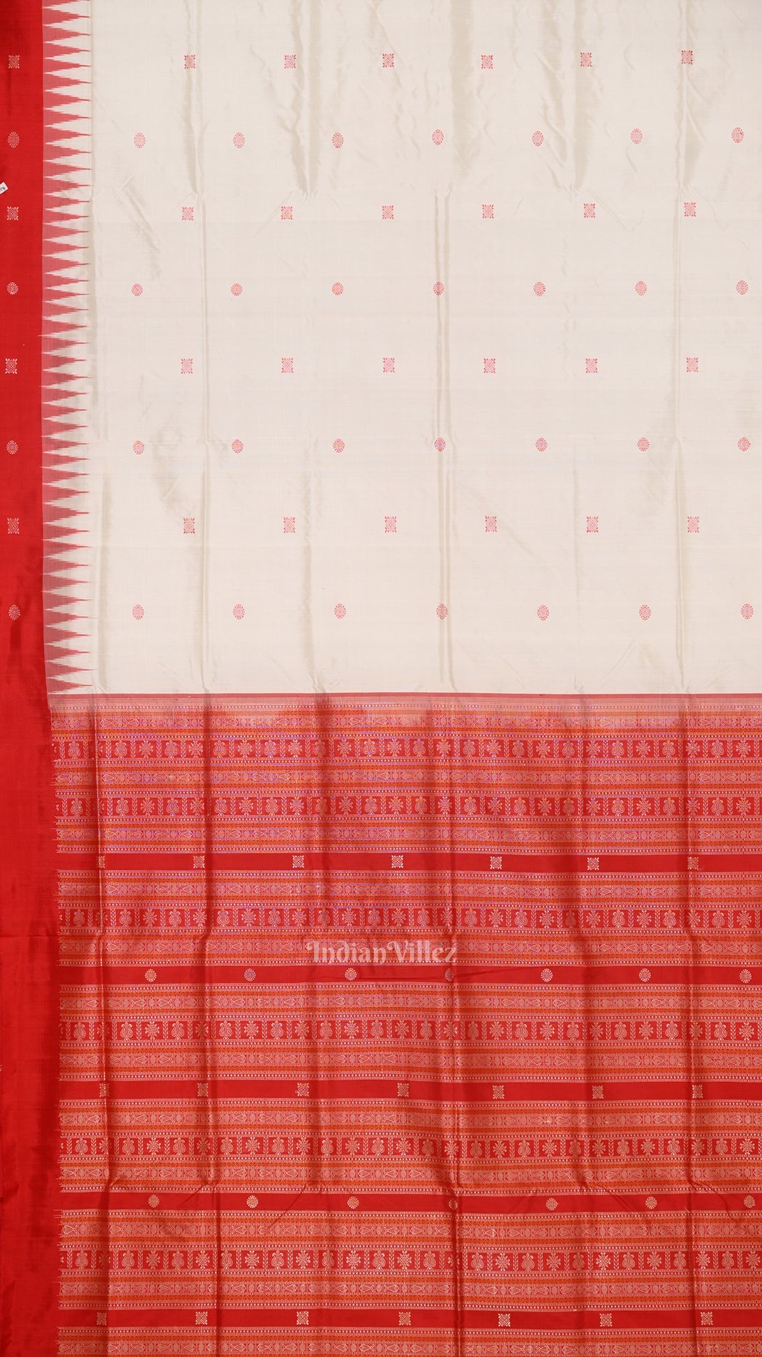 Pure White Red Buti pattern Bomkai Sambalpuri Silk Saree