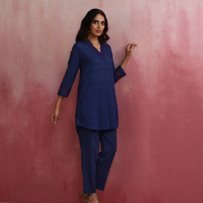 trueBrowns Dark Blue Cotton Dobby Co-ord set