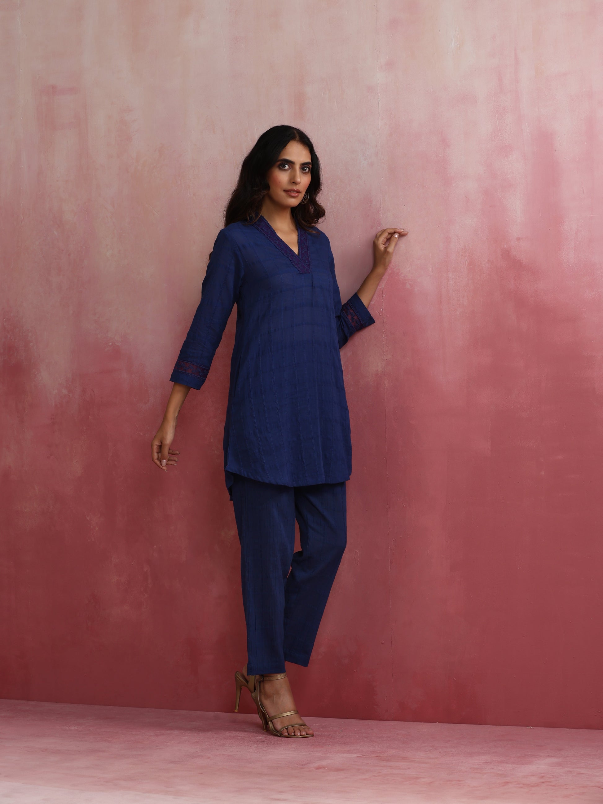 trueBrowns Dark Blue Cotton Dobby Co-ord set
