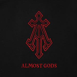 ALMOST GODS | ALPHA CROSS EMBROIDERED T-SHIRT { BLACK