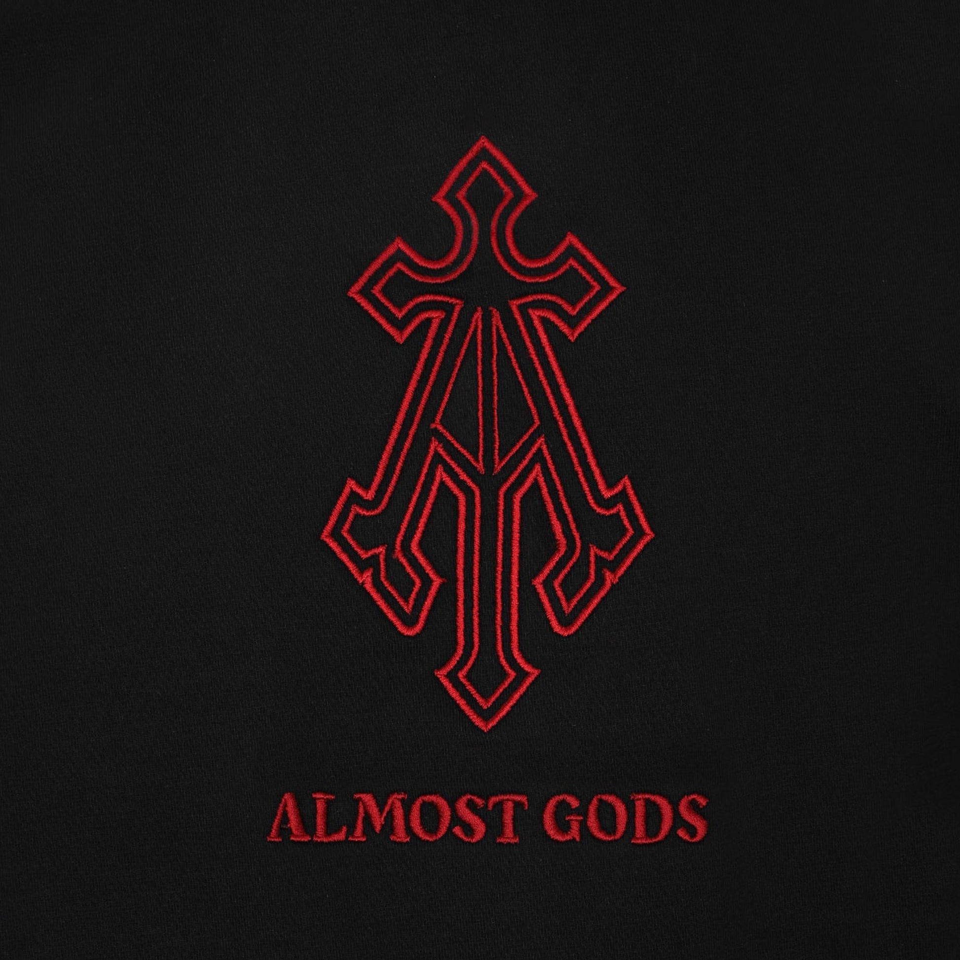 ALMOST GODS | ALPHA CROSS EMBROIDERED T-SHIRT { BLACK