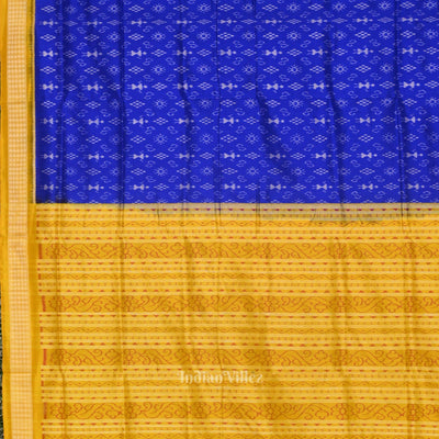 Royal Blue Yellow Tribal Theme Handloom Sambalpuri Silk Saree