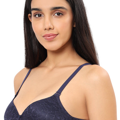 Floral Romance Non Wired Lightly Padded Non-Wired Full Coverage Bra - Midnight
