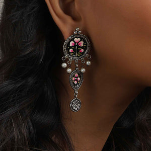 trueBrowns Silver Tone Handpainted Dangle Earrings