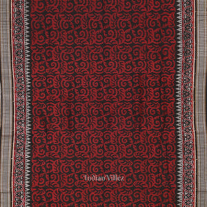 Black Maroon Floral Theme Sambalpuri Ikat Cotton Saree