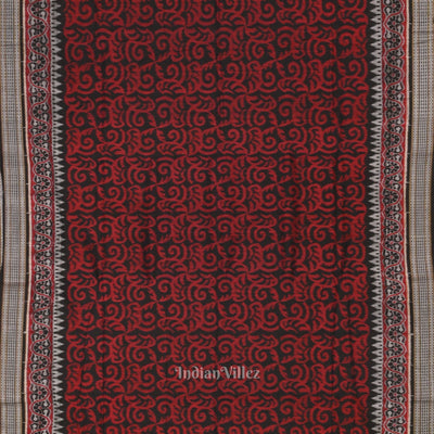 Black Maroon Floral Theme Sambalpuri Ikat Cotton Saree