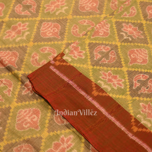 Mehendi Green Laxmi Pada & Shankha Theme Sambalpuri  Cotton Fabrics