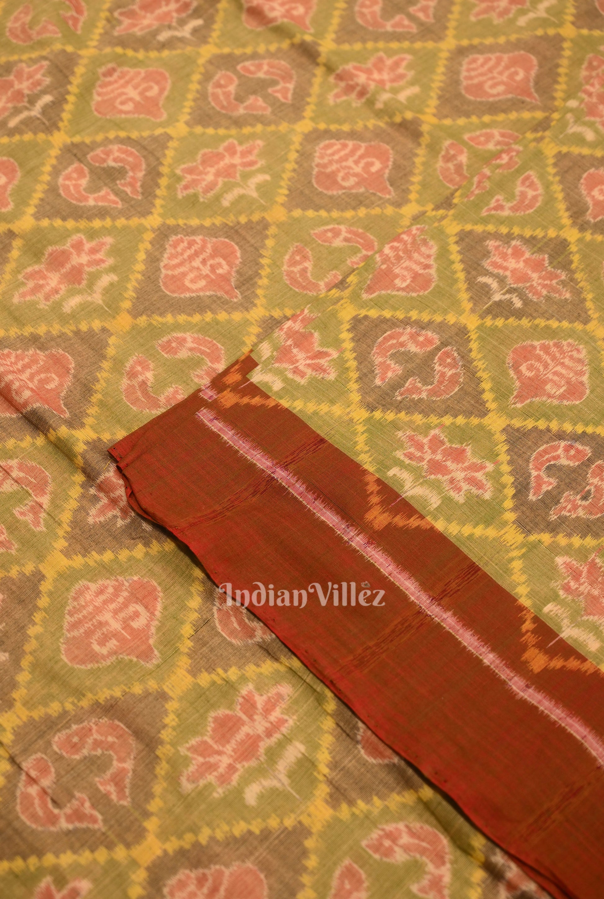 Mehendi Green Laxmi Pada & Shankha Theme Sambalpuri  Cotton Fabrics