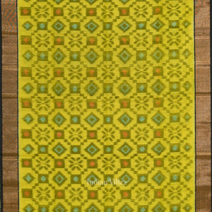 yellow Black Pochampally Ikat Sico (Silk & Cotton) Saree with Zari Border