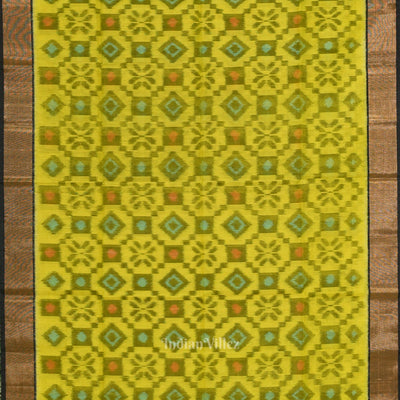 yellow Black Pochampally Ikat Sico (Silk & Cotton) Saree with Zari Border