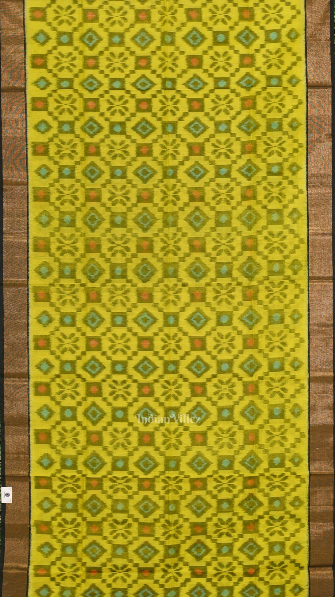 yellow Black Pochampally Ikat Sico (Silk & Cotton) Saree with Zari Border