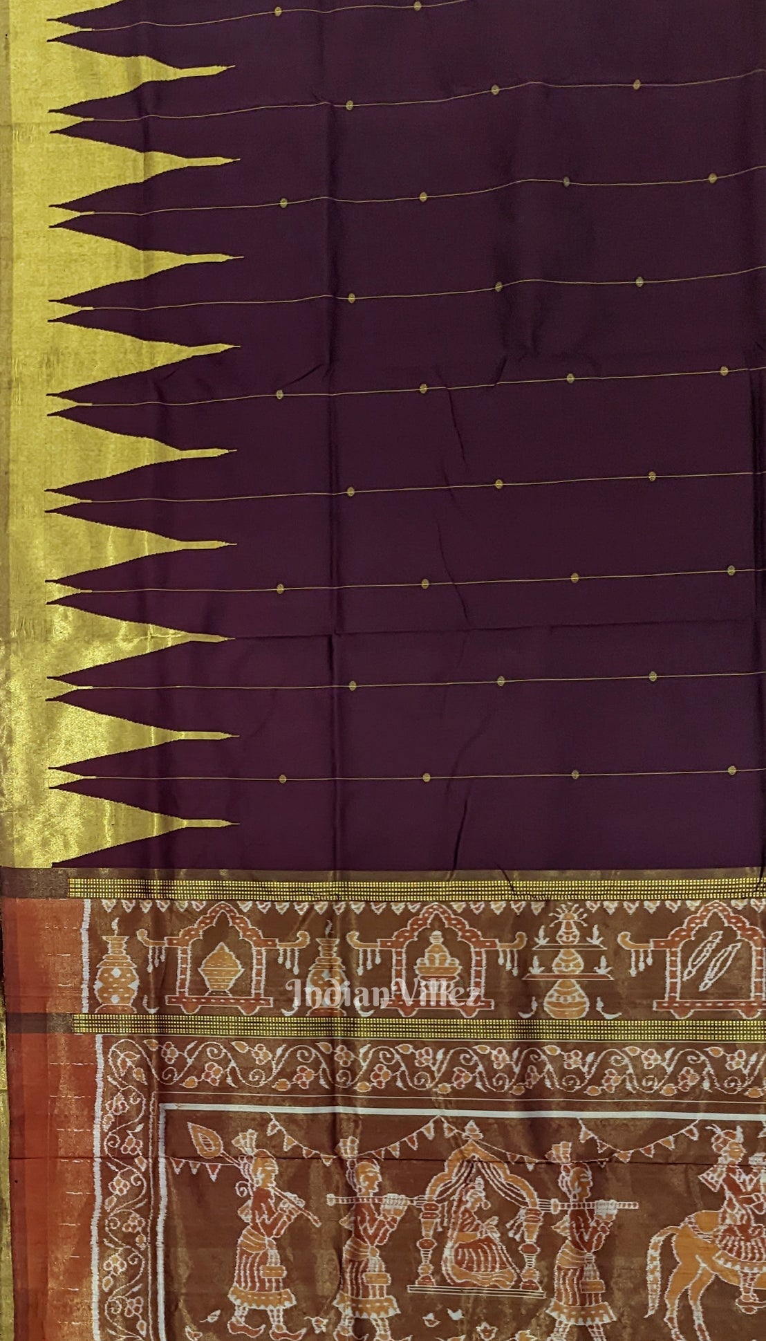 Coffee with Golden Phoda Kumbha Sambalpuri Silk Saree with Zari (Tissue)