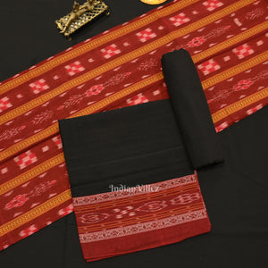 Maroon Black Pasapali Sambalpuri Cotton Dress set with Dupatta