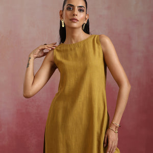 trueBrowns Mustard Cotton Kurta Set