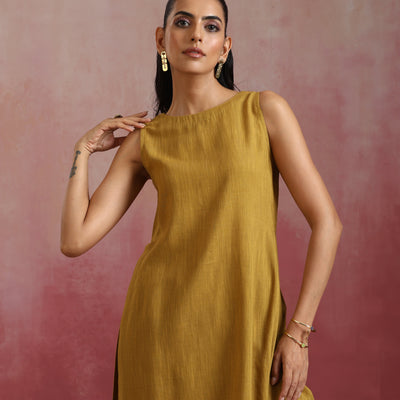 trueBrowns Mustard Cotton Kurta Set