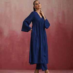 trueBrowns Blue Cotton Dobby Kurta Set