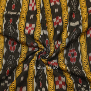 Black Pasapali Sambalpuri Ikat Cotton Fabric