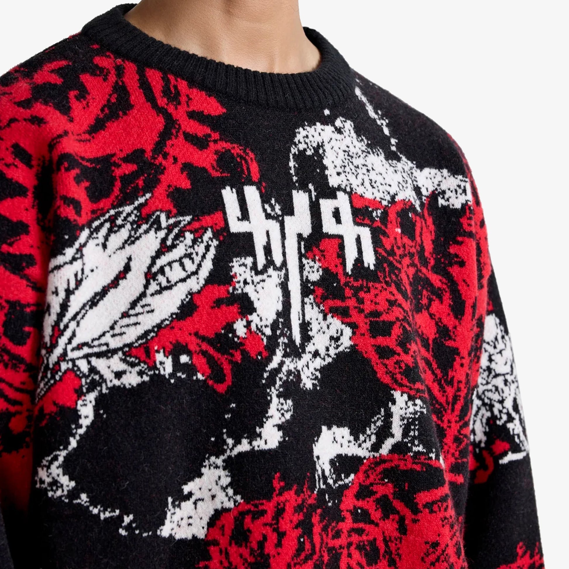 F A R A K | HALLUCINATION KNITTED SWEATSHIRT { BLACK/RED
