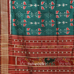 Peacock Green Tribal Theme Odisha Ikat Khandua Silk Saree